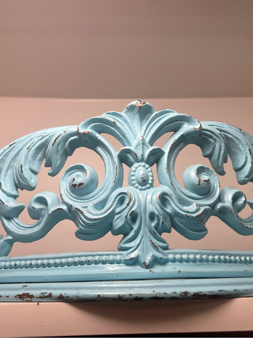 Ornate Carved Wood Wall Shelf - Light Aqua
